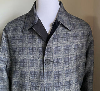 Neuer Bottega Veneta Herren Wendemantel aus schwerem Polyester mit Karomuster, Grau, 46 US/56Eu