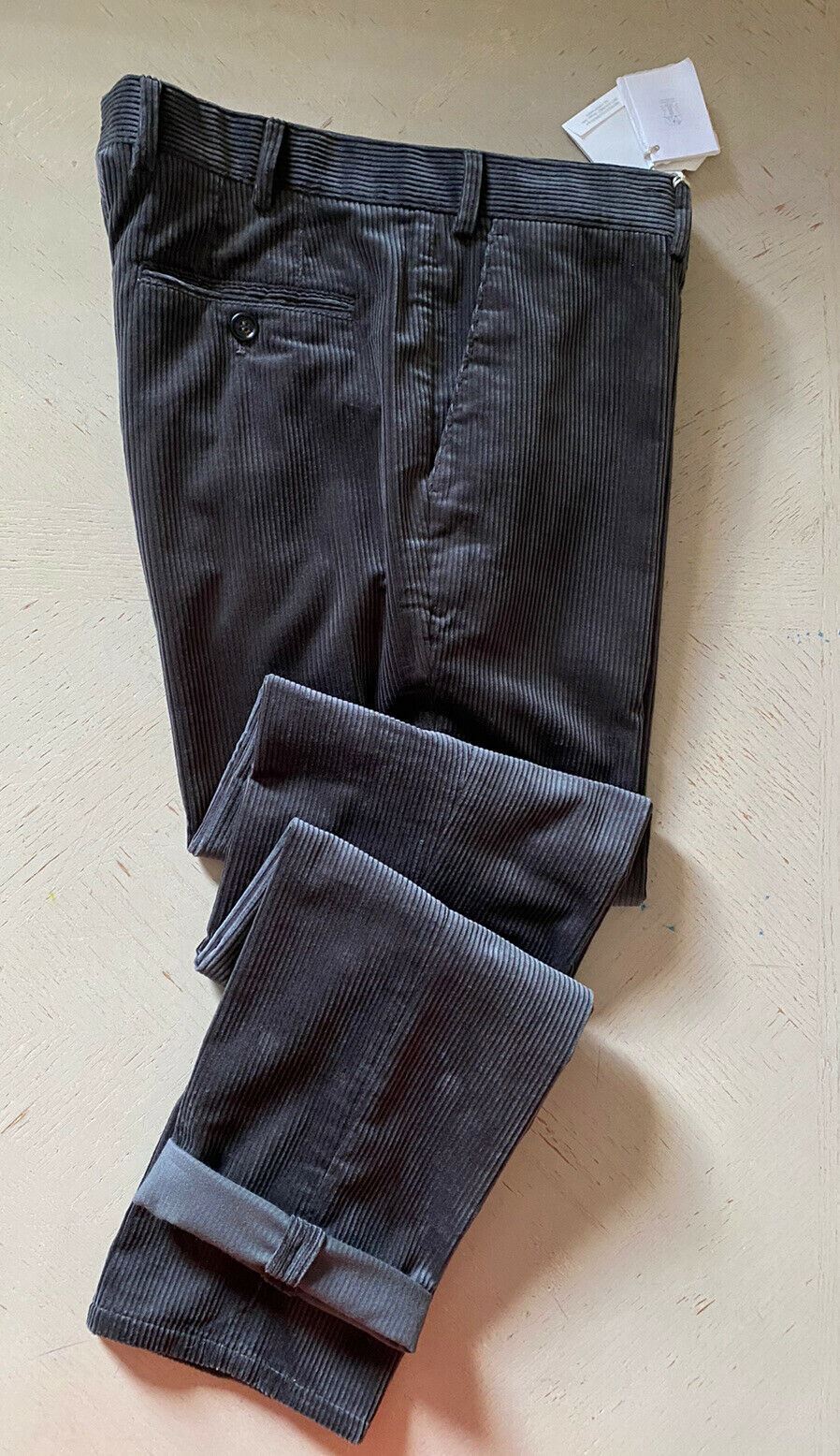 NWT $775 Brunello Cucinelli Mens Corduroy Velvet Pants DK Gray 36 US/52 Eu Italy