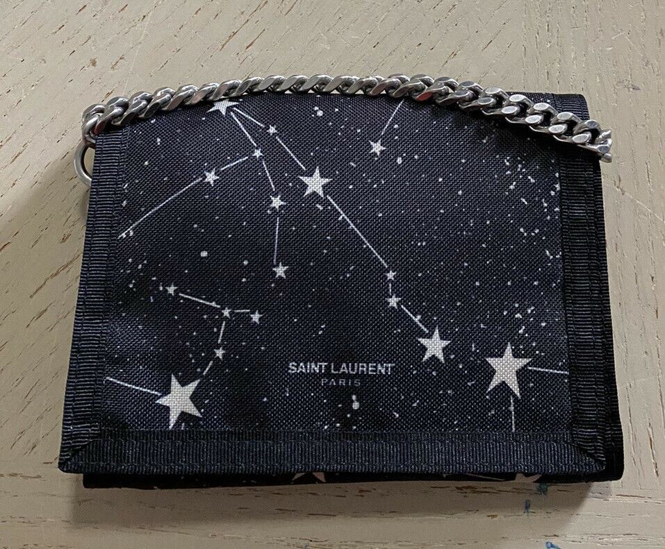 New Saint Laurent BUFFALO Chain Wallet In Constellation-print Nylon Black 556417