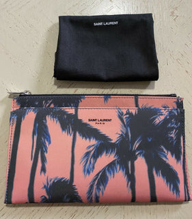 Neue Saint Laurent Damen-Geldbörse mit Reißverschluss, Fragmente, Palmenmuster, Nylon, Rosa, 556258