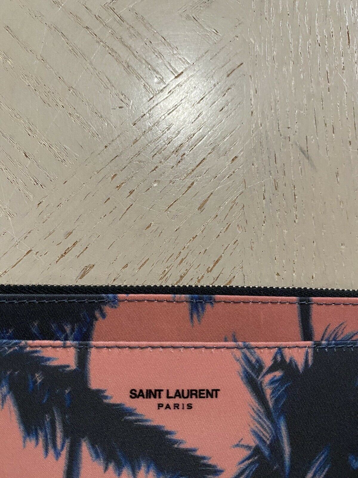 Новый женский кошелек Saint Laurent на молнии с фрагментами из нейлона с пальмовым принтом розовый 556258