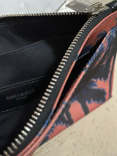 Neue Saint Laurent Damen-Geldbörse mit Reißverschluss, Fragmente, Palmenmuster, Nylon, Rosa, 556258
