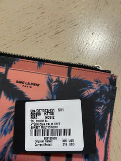Neue Saint Laurent Damen-Geldbörse mit Reißverschluss, Fragmente, Palmenmuster, Nylon, Rosa, 556258