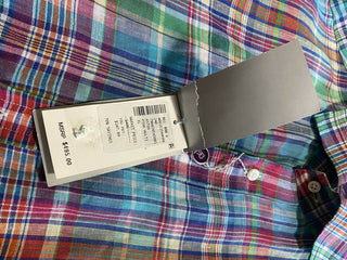Neu mit Etikett: 495 $ Ralph Lauren Purple Label Herren-Leinenhemd Blau/Rot/Grün XL Italien