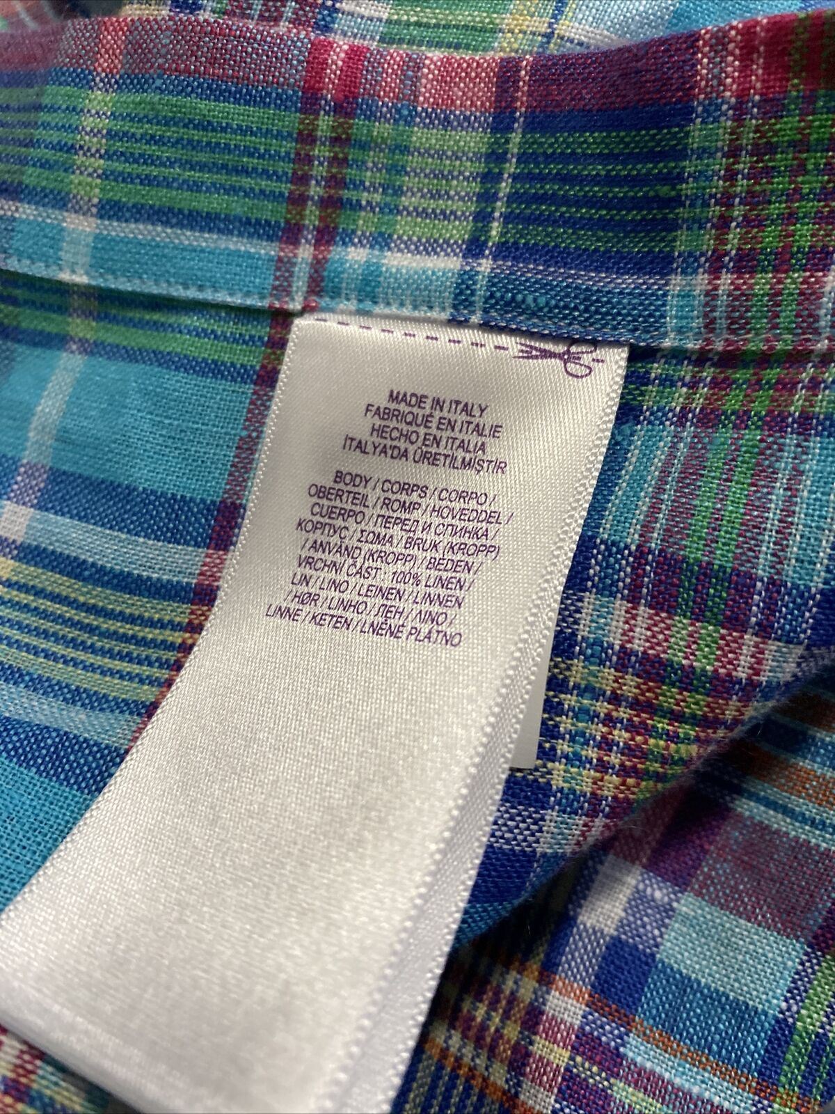 NWT $495 Ralph Lauren Purple Label Men Linen Shirt Blue/Red/Green XL Italy