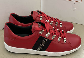 New $695 Balmain Lace-Up Low-Top Leather Sneakers Red 12 US/45 Eu