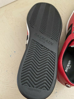 New $695 Balmain Lace-Up Low-Top Leather Sneakers Red 12 US/45 Eu