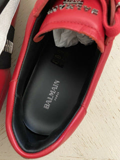 New $695 Balmain Lace-Up Low-Top Leather Sneakers Red 12 US/45 Eu