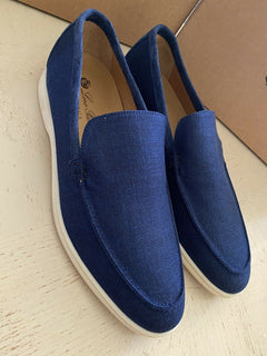 Neue 750 $ Loro Piana Herren Canvas/Suedy Loafers Schuhe Blau 13 US/46 Eu Italien