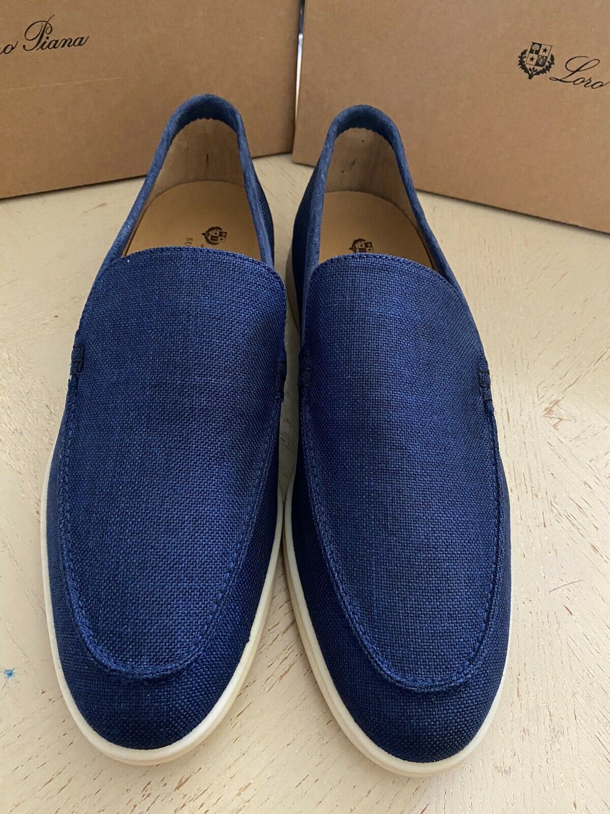 New $750 Loro Piana Men’s Canvas/Suedy Loafers Shoes Blue 13 US/46 Eu Italy