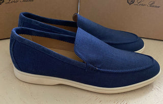 Neue 750 $ Loro Piana Herren Canvas/Suedy Loafers Schuhe Blau 13 US/46 Eu Italien
