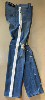 Neu mit Etikett: 995 $ Balmain Herren Distressed Side Tope Jeans Blau 40 (gemessen 42)