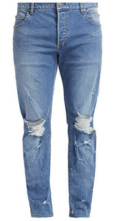 Neu mit Etikett: 995 $ Balmain Herren Distressed Side Tope Jeans Blau 40 (gemessen 42)