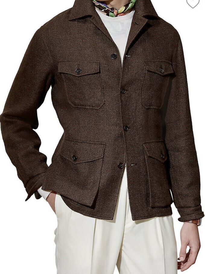 Neu mit Etikett: 1495 $ Ralph Lauren Purple Label Herren Snowdon Fischgrätenjacke Braun 44 US