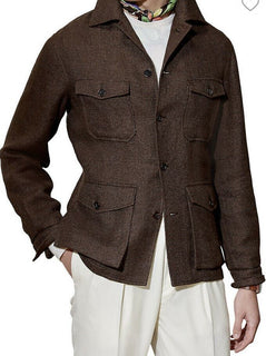 Neu mit Etikett: 1495 $ Ralph Lauren Purple Label Herren Snowdon Fischgrätenjacke Braun 44 US