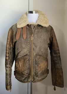 Neu $2498 Ralph Lauren Isländische Bomberjacke aus Leder mit Scherkragen, Braun M
