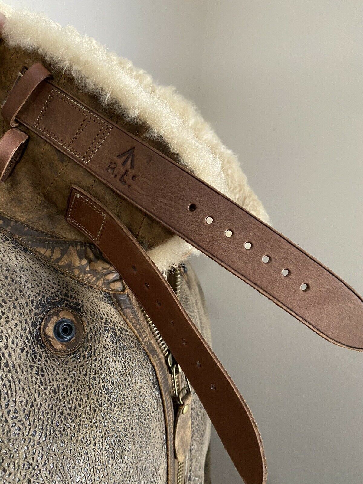 New $2498 Ralph Lauren Icelandic Shearing Collar Leather Bomber Jacket Brown M