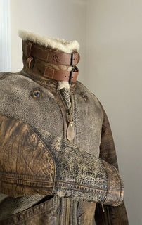 Neu $2498 Ralph Lauren Isländische Bomberjacke aus Leder mit Scherkragen, Braun M