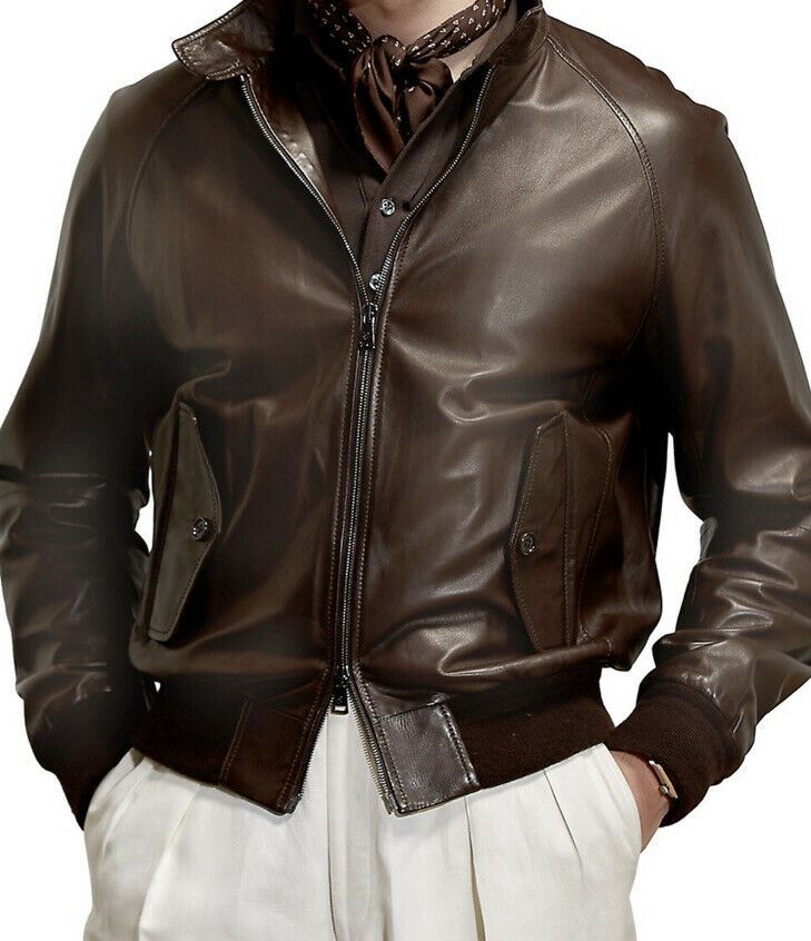New $3295 Ralph Lauren Purple Label Men Pionge Leather Jacket Coat Brown L Italy