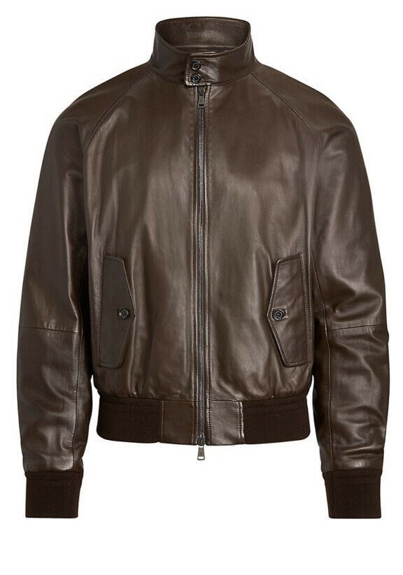 New $3295 Ralph Lauren Purple Label Men Pionge Leather Jacket Coat Brown L Italy