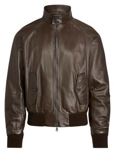 Neu $3295 Ralph Lauren Purple Label Herren Pionge Lederjacke Mantel Braun L Italien