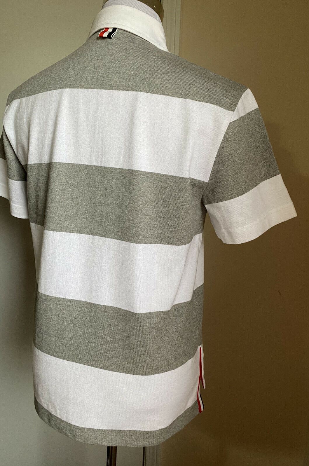NWT $560  Thom Browne Short Sleeve Cotton Rugby Polo Shirt White/Gray 2 ( M )