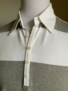 Neu mit Etikett: 560 $ Thom Browne Kurzarm-Rugby-Poloshirt aus Baumwolle Weiß/Grau 2 (M)