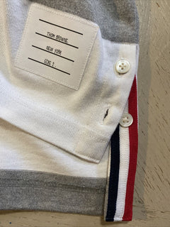 Neu mit Etikett: 560 $ Thom Browne Kurzarm-Rugby-Poloshirt aus Baumwolle Weiß/Grau 2 (M)