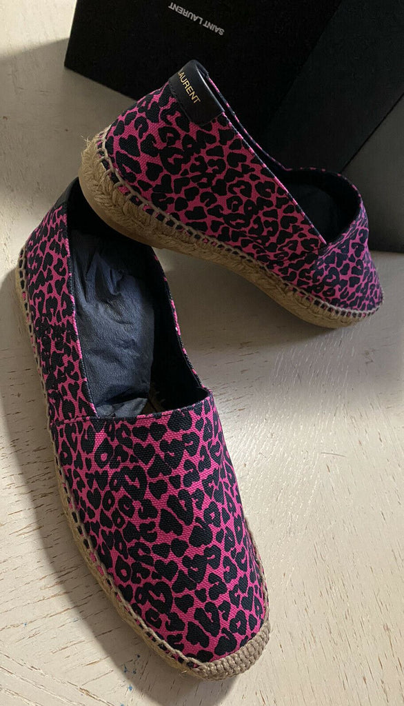 NIB Saint Laurent Flache Espadrille-Schuhe mit Leopardenmuster für Damen, Rot/Schwarz, 9 US/39 Eu