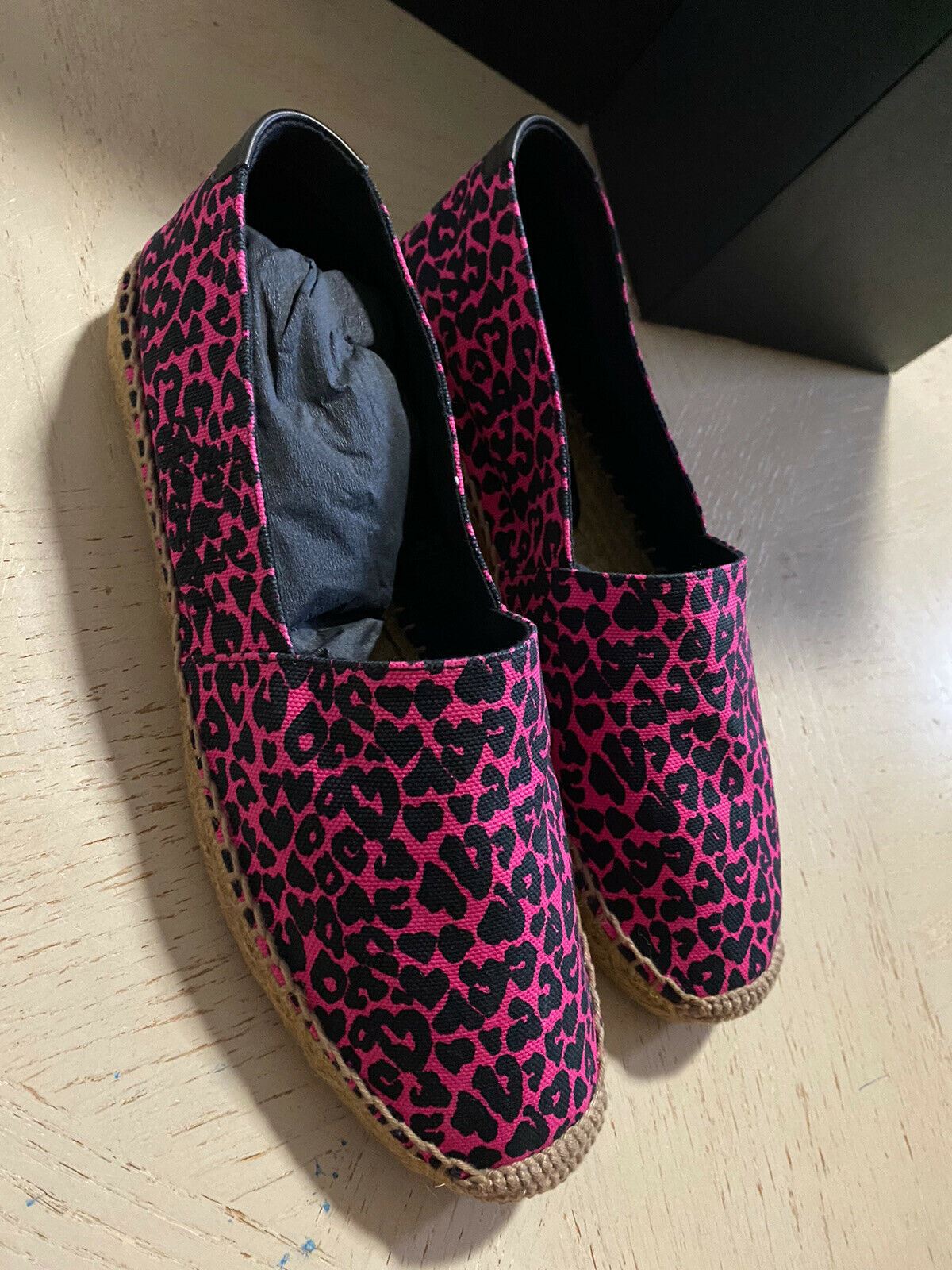 NIB Saint Laurent Women Leopard Print Flat Espadrille Shoes Red/Black 9 US/39 Eu