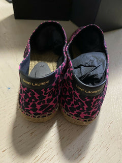 NIB Saint Laurent Flache Espadrille-Schuhe mit Leopardenmuster für Damen, Rot/Schwarz, 9 US/39 Eu