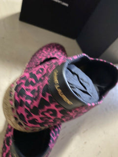 NIB Saint Laurent Flache Espadrille-Schuhe mit Leopardenmuster für Damen, Rot/Schwarz, 9 US/39 Eu