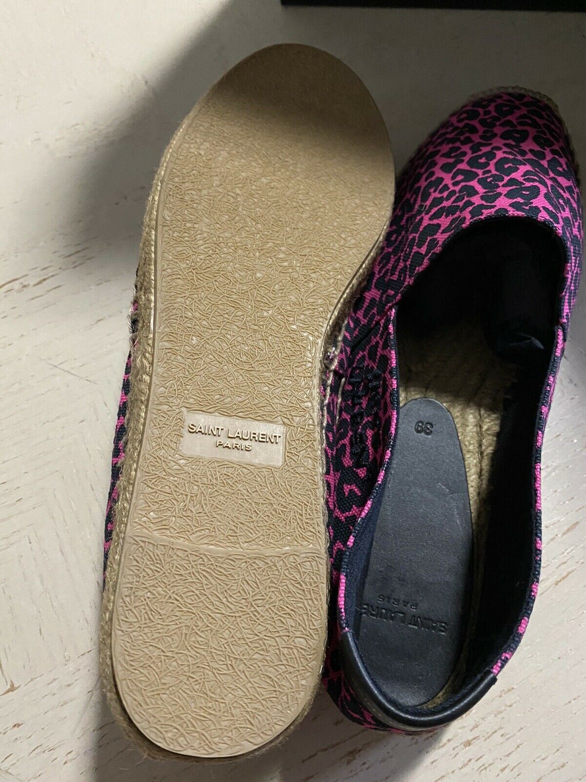 NIB Saint Laurent Women Leopard Print Flat Espadrille Shoes Red/Black 9 US/39 Eu