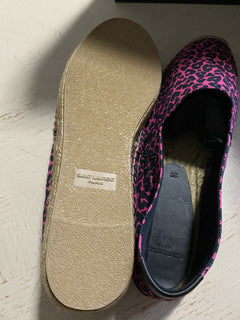 NIB Saint Laurent Flache Espadrille-Schuhe mit Leopardenmuster für Damen, Rot/Schwarz, 9 US/39 Eu