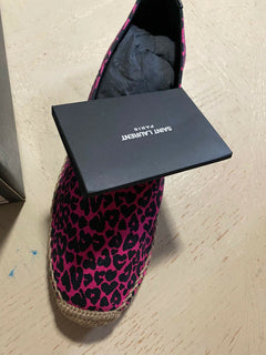 NIB Saint Laurent Flache Espadrille-Schuhe mit Leopardenmuster für Damen, Rot/Schwarz, 9 US/39 Eu
