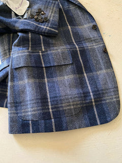 Neu mit Etikett: 2295 $ Ralph Lauren Purple Label Herren Sportmantel Blazer Blau kariert 44 US Italien