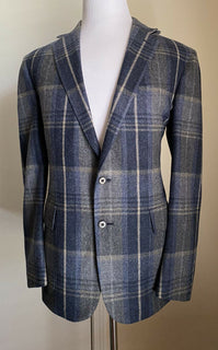 Neu mit Etikett: 2295 $ Ralph Lauren Purple Label Herren Sportmantel Blazer Blau kariert 44 US Italien