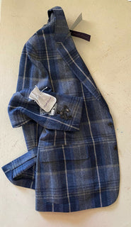 Neu mit Etikett: 2295 $ Ralph Lauren Purple Label Herren Sportmantel Blazer Blau kariert 44 US Italien