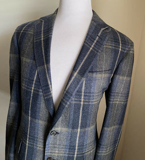 Neu mit Etikett: 2295 $ Ralph Lauren Purple Label Herren Sportmantel Blazer Blau kariert 44 US Italien