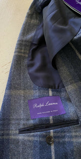 Neu mit Etikett: 2295 $ Ralph Lauren Purple Label Herren Sportmantel Blazer Blau kariert 44 US Italien