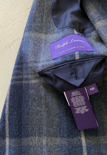 Neu mit Etikett: 2295 $ Ralph Lauren Purple Label Herren Sportmantel Blazer Blau kariert 44 US Italien