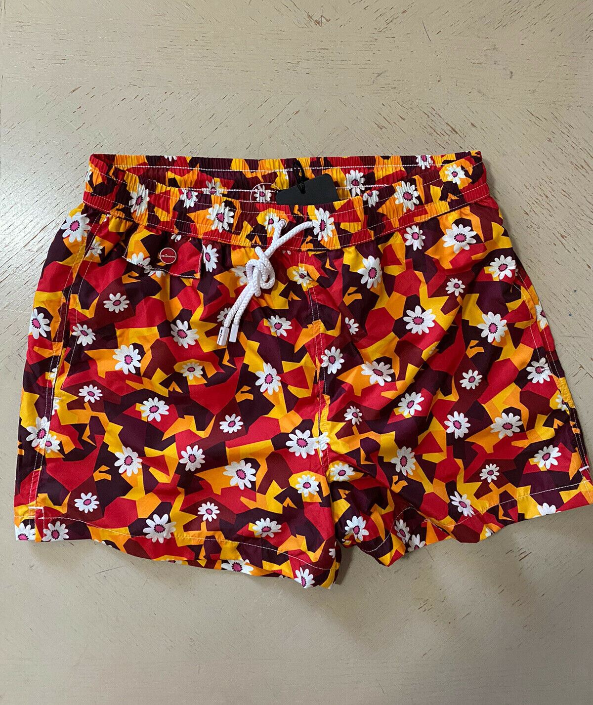 Мужские шорты для плавания NWT Kiton с геометрическим цветочным принтом, оранжевые/разноцветные, размер M