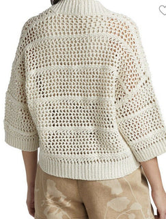 New $2595 Brunello Cucinelli Women Open Weave Cardigan Sweater Color Oatmeal XL