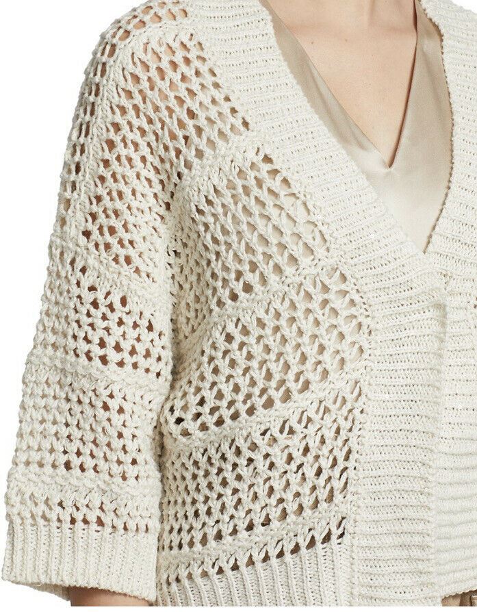 New $2595 Brunello Cucinelli Women Open Weave Cardigan Sweater Color Oatmeal XL