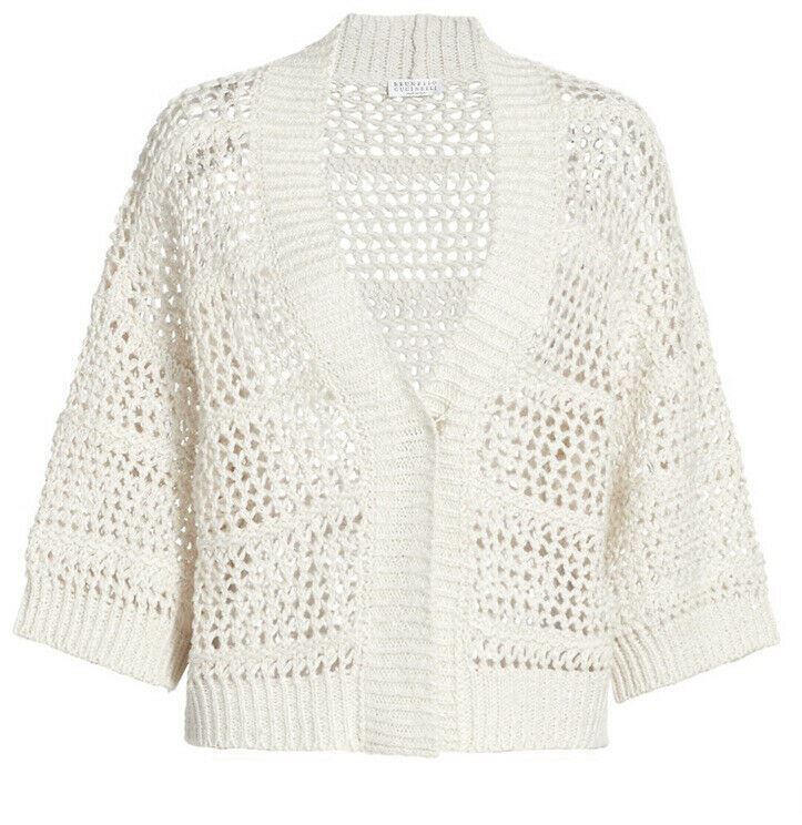 New $2595 Brunello Cucinelli Women Open Weave Cardigan Color Oatmeal Size XL