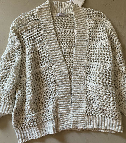 New $2595 Brunello Cucinelli Women Open Weave Cardigan Sweater Color Oatmeal XL