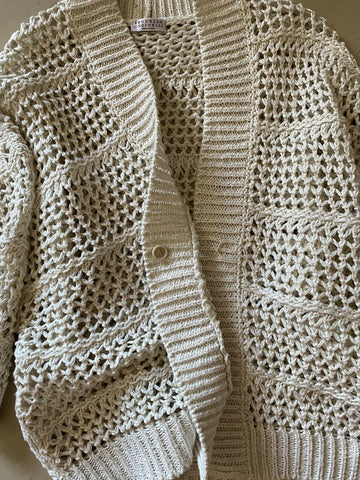 New $2595 Brunello Cucinelli Women Open Weave Cardigan Sweater Color Oatmeal XL