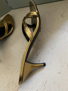 NIB $ 990 Tom Ford Damen Leder-Logo-Tanga-Sandalenschuhe Gold 8 US/38 Eu Italien