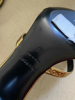NIB $ 990 Tom Ford Damen Leder-Logo-Tanga-Sandalenschuhe Gold 8 US/38 Eu Italien