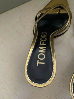 NIB $ 990 Tom Ford Damen Leder-Logo-Tanga-Sandalenschuhe Gold 8 US/38 Eu Italien